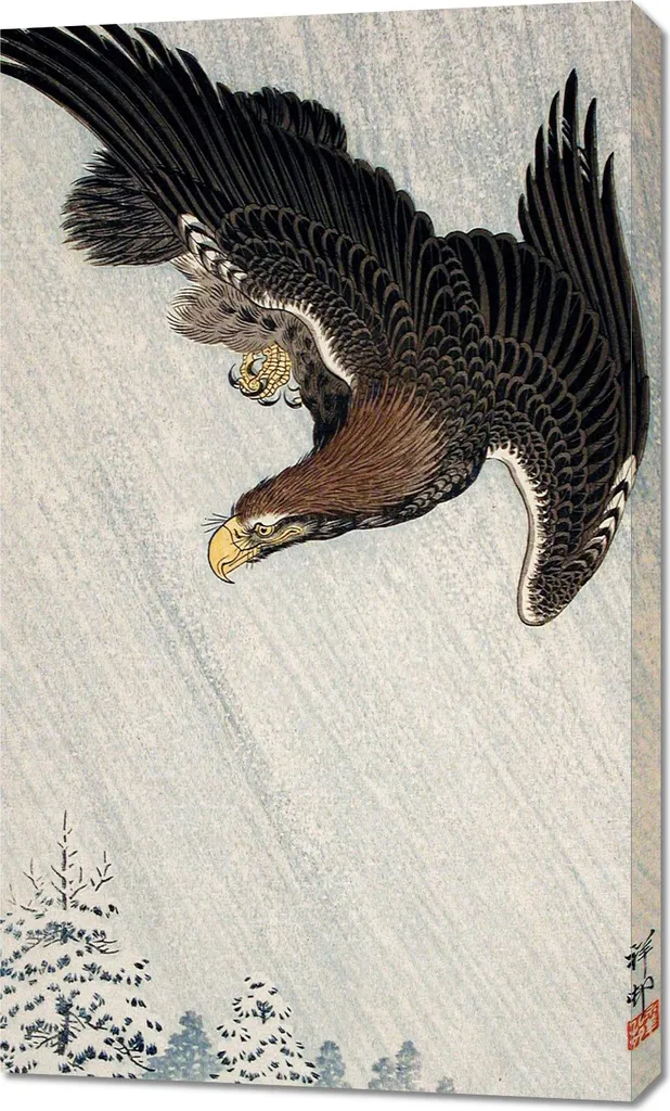 Tableau Japonais 60x100 cm Toile Canvas Premium Eagle Flying in Snow