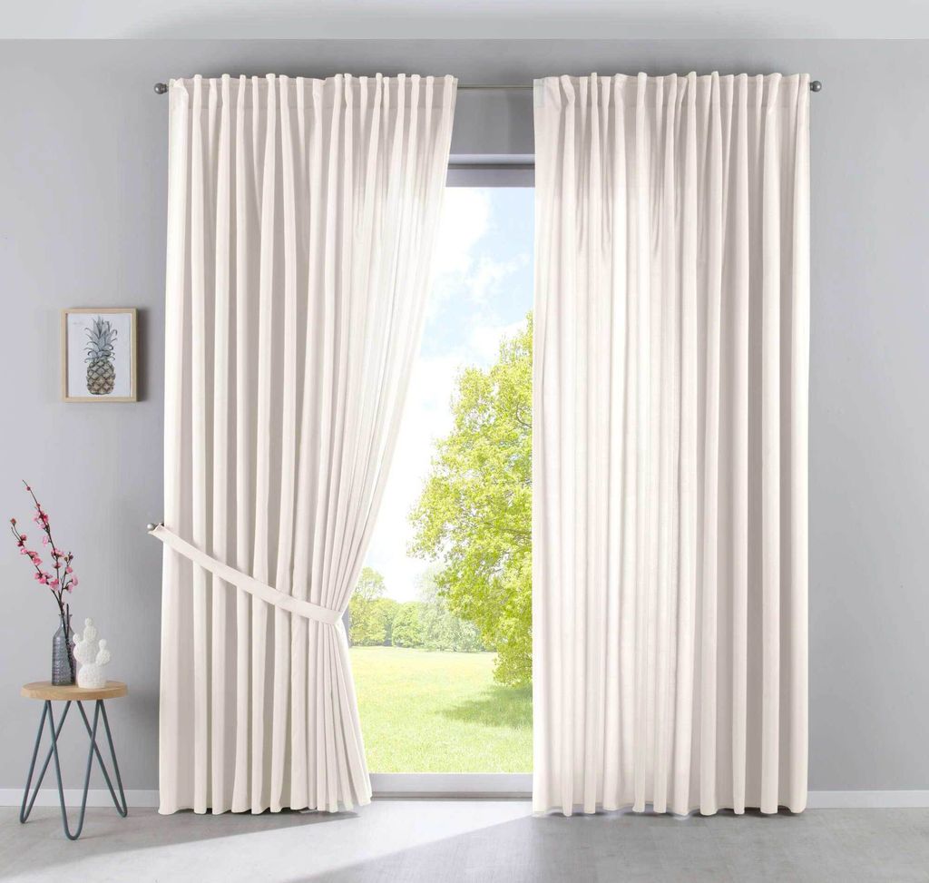 2er Set Vorhänge Verdeckte Schlaufen Cationic »JENA« HxB 250x300 cm Creme Blickdicht Leinen Optik Gardinen Meliert Gardinenband mit Raffhalter ,...