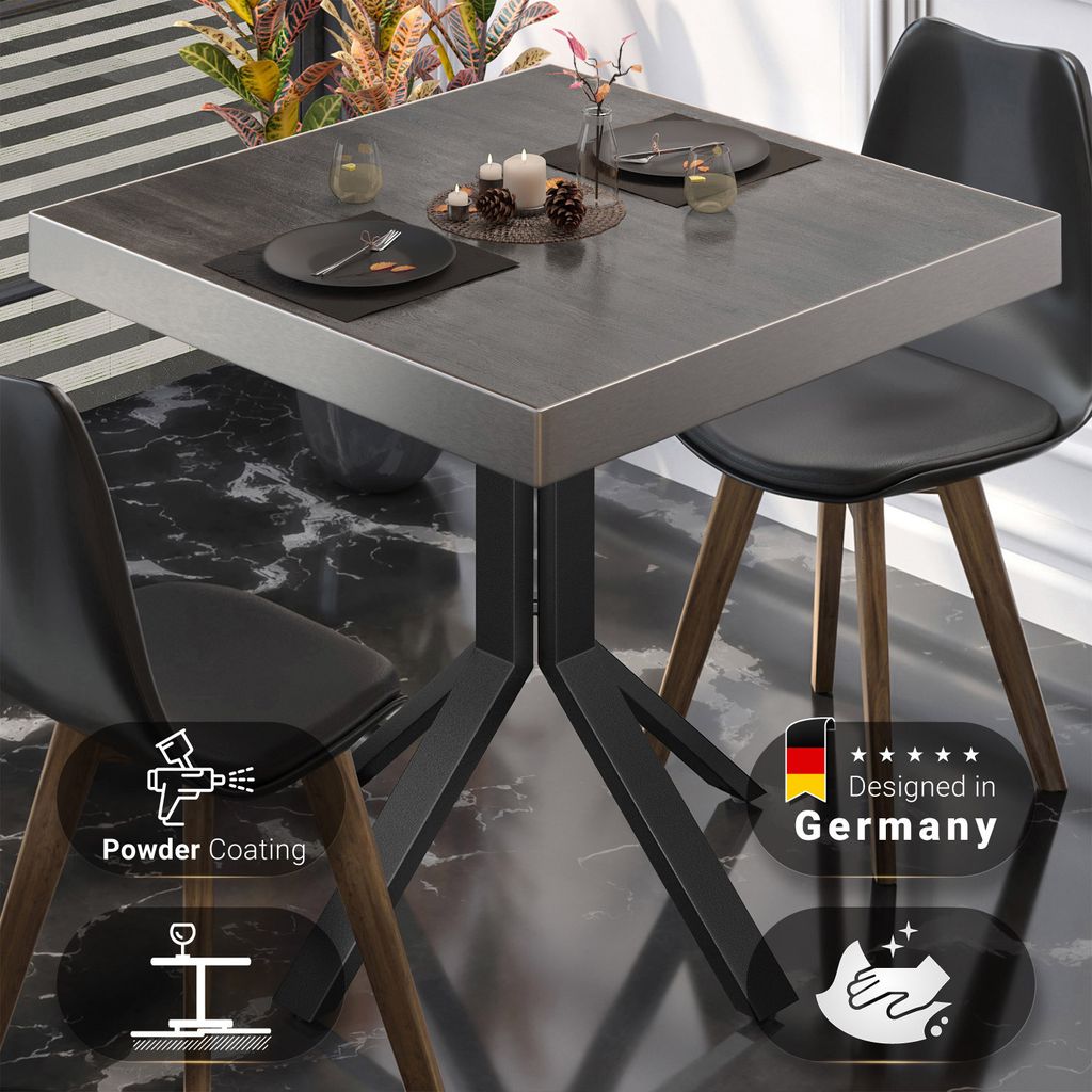 BE | Bistro Tisch | 70 x 70 x 77 cm | Quadratisch | Edelstahl Rand | Wenge / Schwarz | Bistrotisch Gastro Tisch