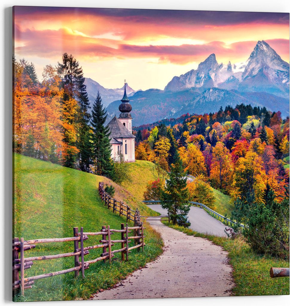 DEQORI Glasbild Acryl 50x50 cm 'Maria Gern mit Watzmann' Wandbild Bild modern Deko