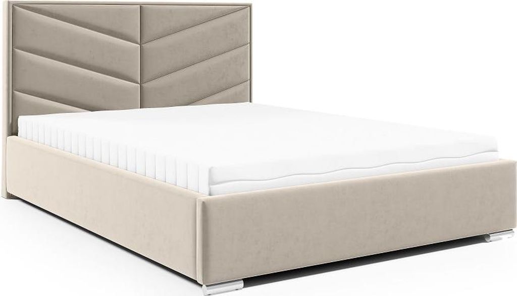 LIKMA PV4 Polsterbett Creme 120x200 cm mit Stauraum und Gaslift Verchromte Füße Doppelbett mit Kopfteil 11 cm Bettgestell Ohne Matratze Stoff Riv...
