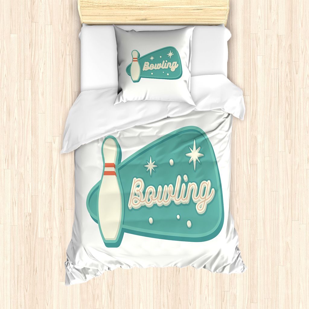 ABAKUHAUS Bowling Bettbezug Set für Einzelbetten, Vintage American Hobby, Milbensicher Allergiker geeignet mit Kissenbezug, 135 cm x 200 cm - 80 x...