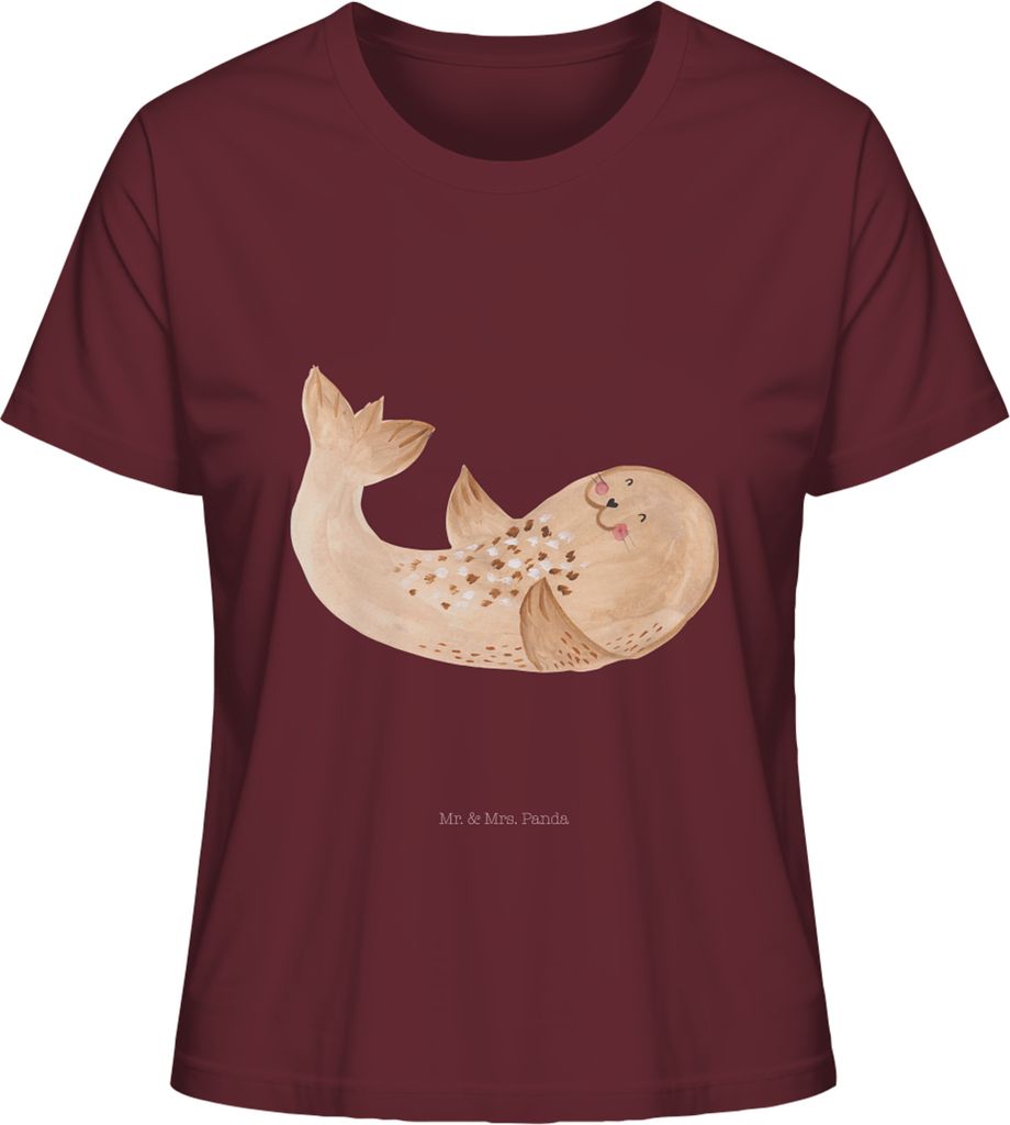 Mr. & Mrs. Panda Damenshirt Robbe Liegen Größe M - Burgundy - Geschenk, Damen T-Shirt, Baumwoll, Lustige Sprüche, Shirt, Ostsee, Freude, Basic, ...