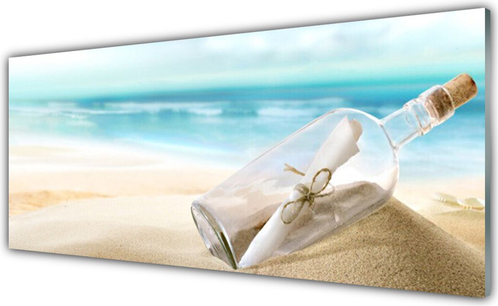 Glasbilder 125x50 Wandbild Druck auf Glas Strand Flasche Kunst