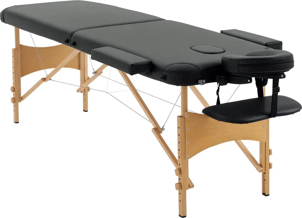 Table de Massage en Bois 2 Zones Pliable avec Rembourrage Noir Doux
