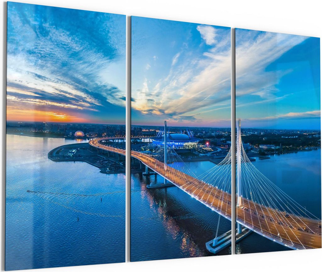 DEQORI Glasbild Echtglas 3x50x100 cm 'Luftbild Sankt Petersburg' Wandbilder XXL groß