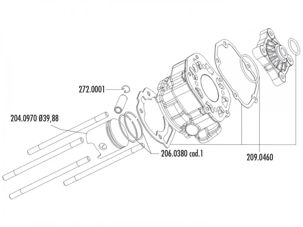 Piston haute résistance Polini Sport 50ccm 39,88mm pour moteur Derbi