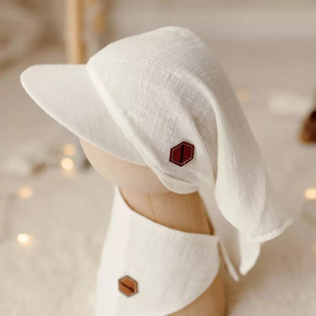 Muminky | Musselin Kopftuch mit Schirm - Creme - A'la Len - Atmungsaktiv - Handgemacht - Sonnenschutz
