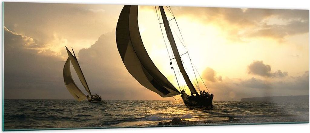 Bilder auf glas - Schiff Sonnenuntergang Sonne Landschaft - 140x50cm - Glasbilder - Wandbilder - Kunstdruck - Wanddekoration aus Glas - Glas Bilder...