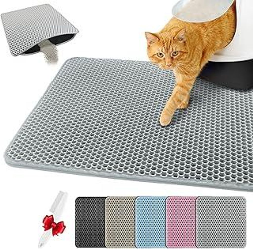 Katzenklo Matte 30X30cm, Doppelschicht EVA Katzenstreumatte Wasserundurchlässig - Geruchsneutral mit Anti-Rutsch Katzenmatte, Einfache Reinigung k...