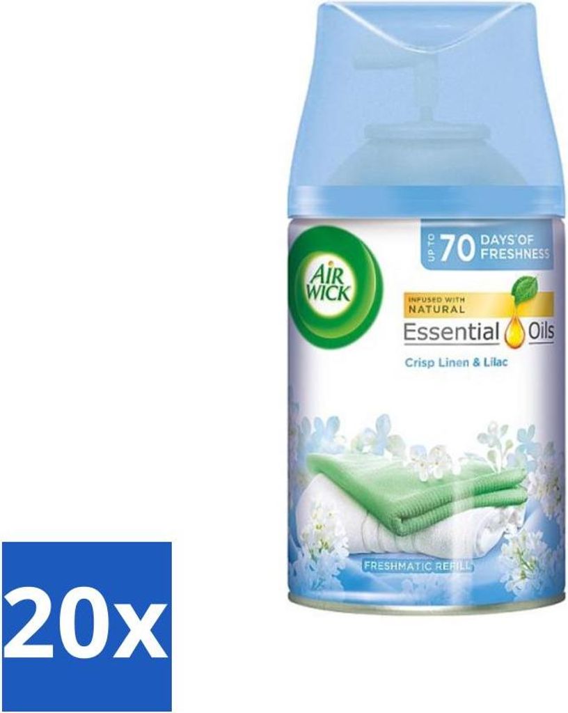 Air Wick - Lufterfrischer Nachfüller - Frisches Leinen & Flieder - Automatisches Spray - 250 ml - Vorteilspack - 20 Stücke