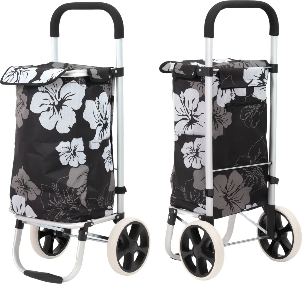 Caddie de courses noir à motif fleurs élégant avec sac imperméable 40L - 8