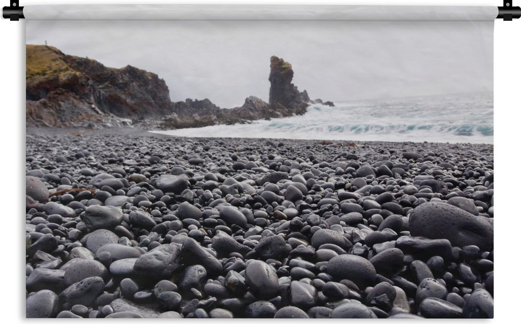 MuchoWow Wandteppich Wandbehang Schwarzer Lavastrand auf der Halbinsel in Island 60x40 cm Tapisserie Dekoration Wandtuch - Wanddekorationen