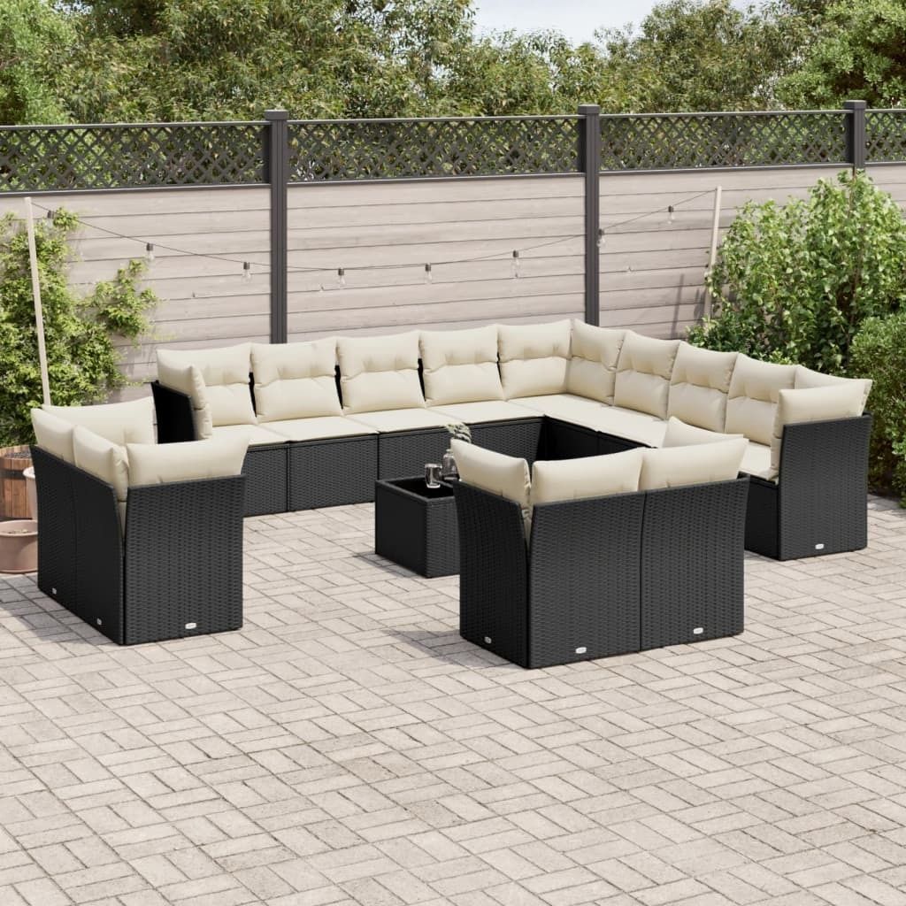Maison Exclusive - 14-tlg. Garten-Sofagarnitur mit Kissen Schwarz Poly Rattan