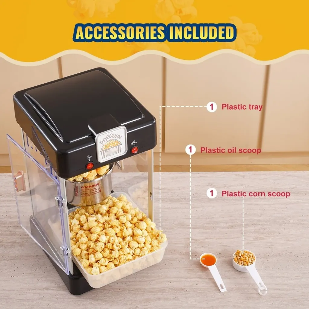 Machine à pop-corn cinéma 300W portable noire avec éclairage interne - 6