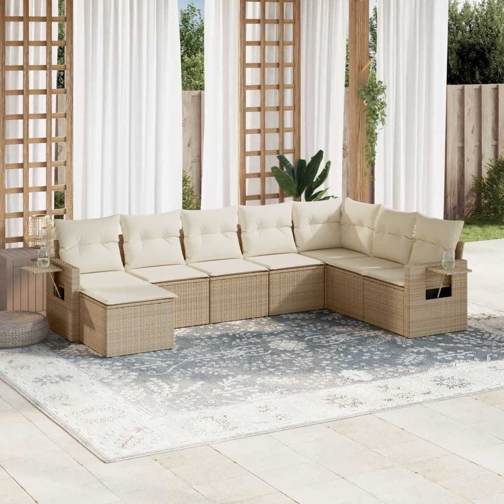 Design 8-tlg. Garten-Sofagarnitur mit Kissen Beige Poly Rattan, Gartenmöbel-Sets 2024 Neu