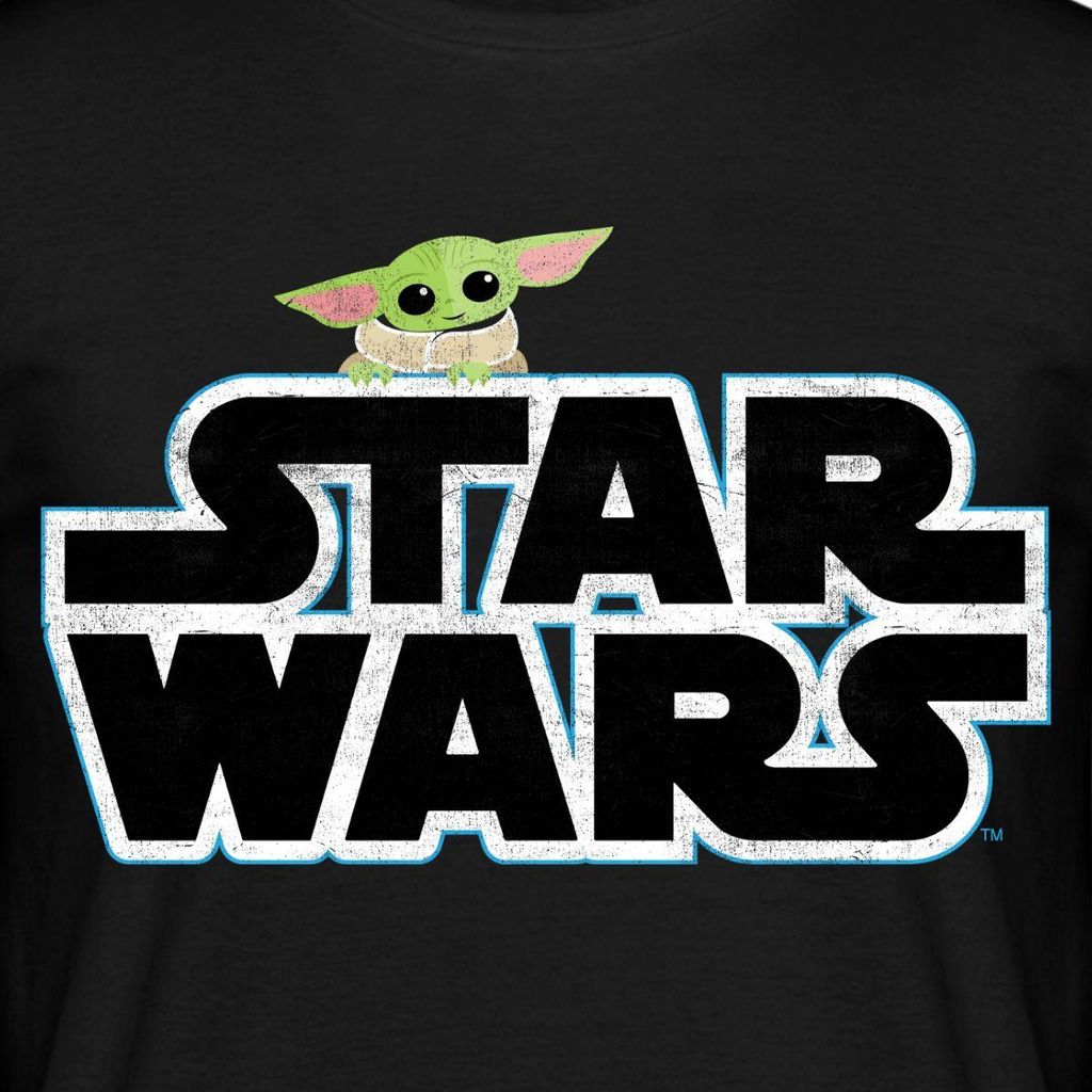 Star Wars: Mandalorian Schriftzug Mit Grogu Männer T-Shirt, XXL, Schwarz
