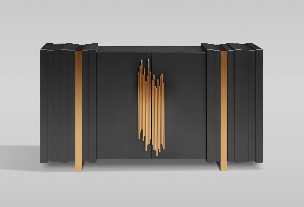 Stilig ST023B Kommode - Schwarz mit Goldakzenten, 160x40x90 cm