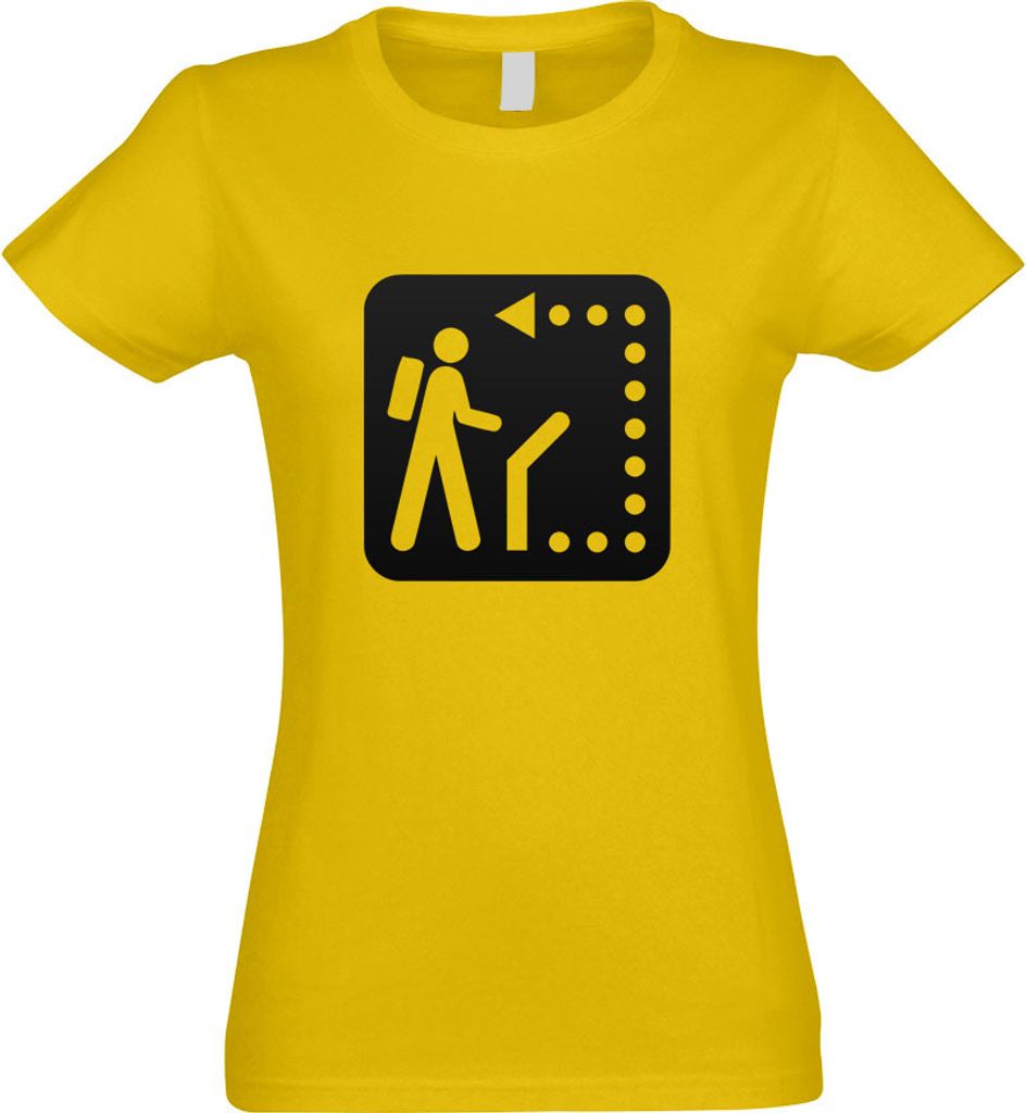 Kiwistar - T-Shirt tailliert - Damen - gelb - Wanderweg Wegweiser Piktogramme - mit Motiv Bedruckt - Funshirt Design - Sport - Freizeit - Damen - L