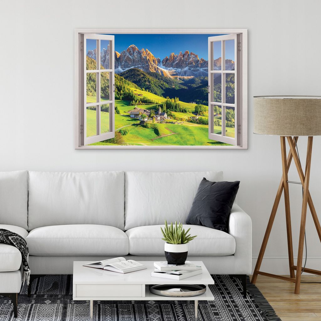 leinwand bilder fensterbilck berge gebirge - 100x75 cm - panorama natur  landschaft modern canvas leinwandbild xxl illusion fenster küche  schlafzimmer