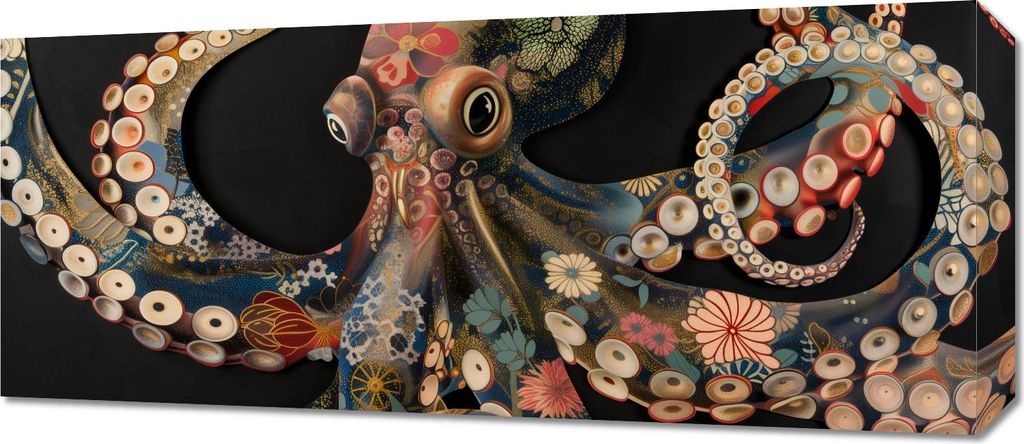 Bild 70x30cm Oktopus in Schwarz