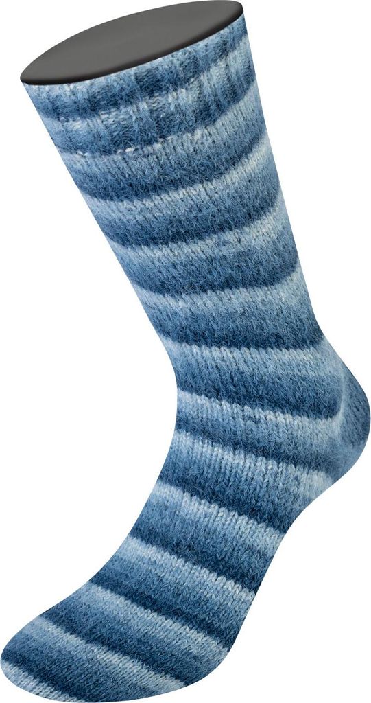 Lana Grossa Meilenweit 100 g COSY SOCKS Soft Stripes 400 m Flauschige Merino-Sockenwolle Farbe 106 - Schwarz-/Grau-/Rauch-/Weißblau