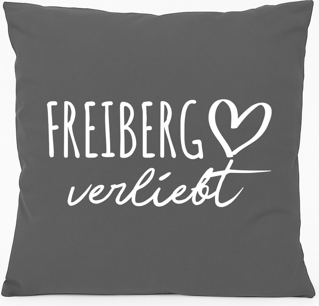 Huuraa Sofakissen Freiberg verliebt Geschenk 40x40cm mit Füllung Steel Grey Baumwolle Freiberg Mitbringsel