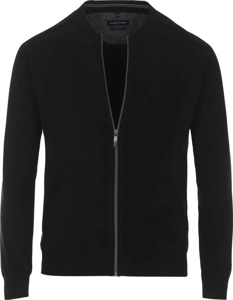 CASAMODA Herren Strickjacke Zipper Regular Baumwolle Schwarz 5XL