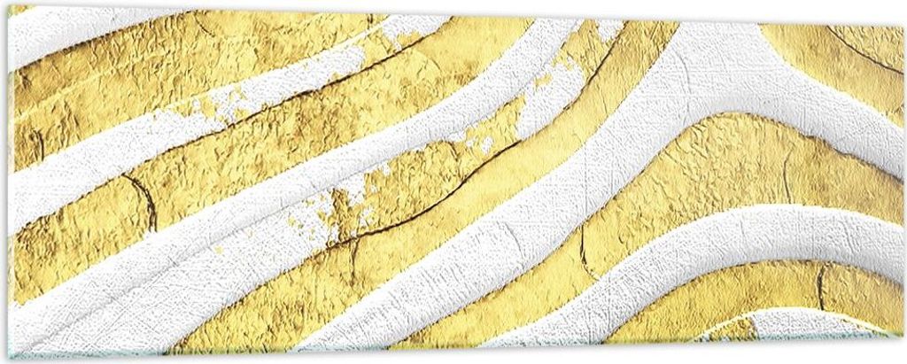 Bilder auf glas - Einteilig - Abstraktion Gold Weiß - 90x30cm - Glasbilder - Wandbilder - Bilder - zum Aufhängen bereit - Wanddekoration aus Glas...