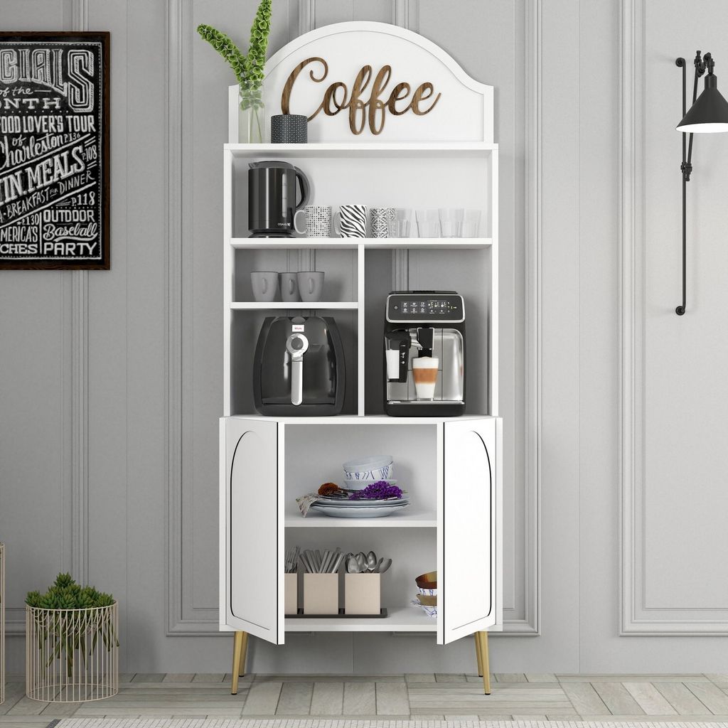 Skye Decor, Lyon 80 - White, Gold, Kaffeebarschrank, Weiß, Produktbild 