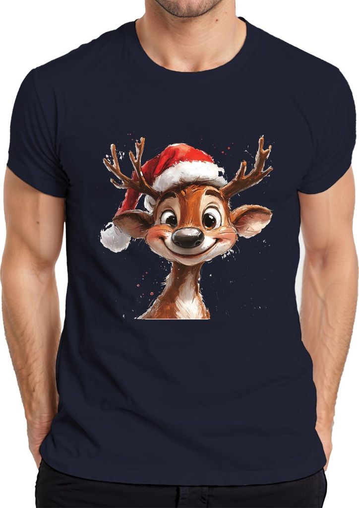 Weihnachten Rentier Santa Geschenk niedliches lustig Kinder Herren T-Shirt, Navy, XL