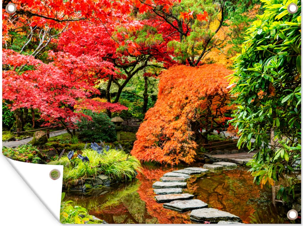MuchoWow 120x90 cm Outdoor-Poster Gartendeko Sichtschutz Garten Poster für den Garten Bäume - Japanisch - Steine - Weg - Natur
