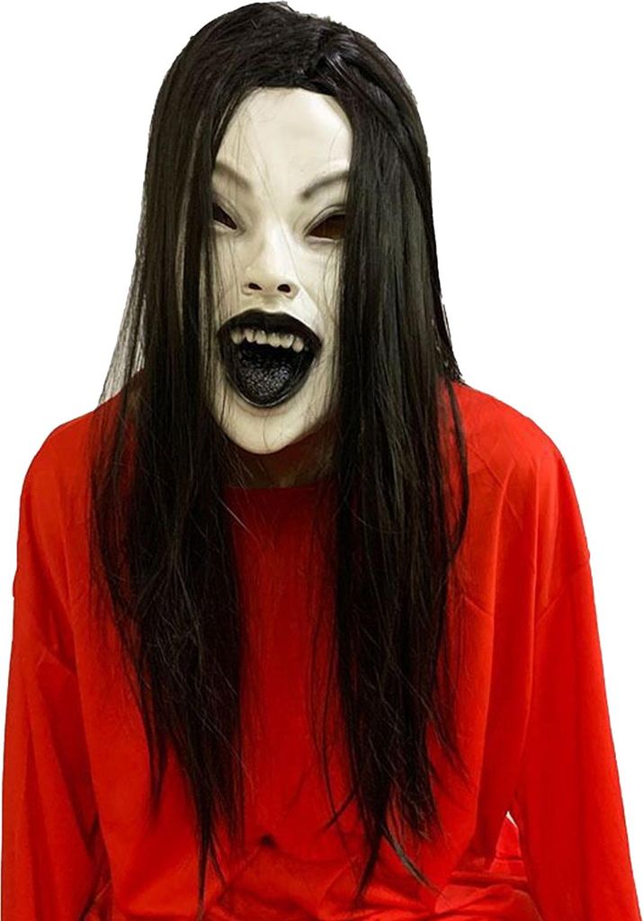 Halloween Horror Grimasse Geistermaske Gruselige Vollkopf-Latex-Zombiemaske mit Haaren Gruseliges Halloween-Party-Cosplay-Kostüm