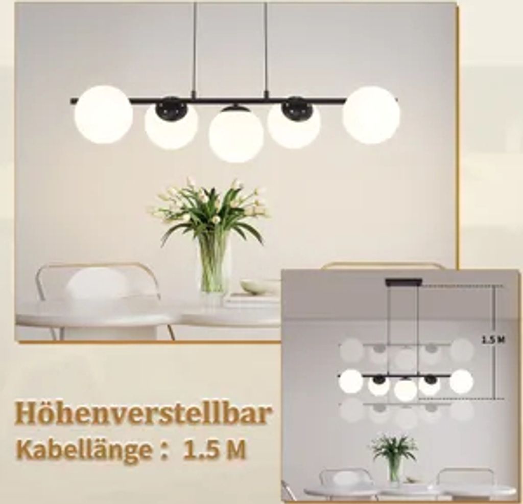 ZMH Pendelleuchte Glas Esstisch Hängeleuchte Schwarz  Produktbild 6