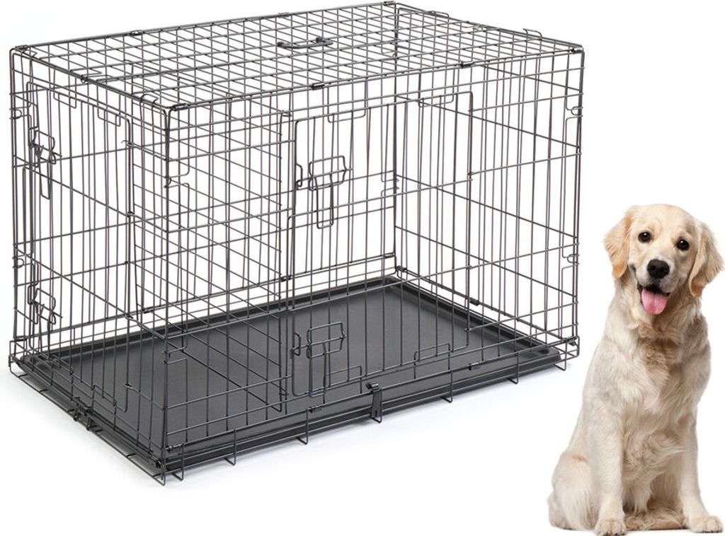 FCH Hundekäfig 75x47x53cm, Metall-Transportbox, faltbarer Drahtkäfig für Hunde im Auto