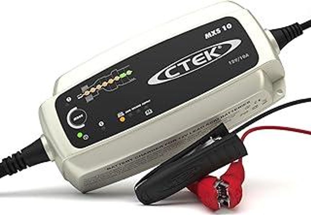 CTEK MXS 10 Batterieladegerät für Größere Fahrzeugbatterien, Batterieladegerät Boot, Wohnwagen, Schwarz, Silber, Rot