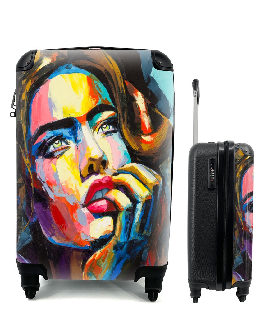 MuchoWow Koffer Handgepäck Trolley Rollkoffer Kleine Reisekoffer mit 4 Rollen - Gemälde - Frau - Farben - Ölfarbe - Cabin Size < 55x40x23 cm &...