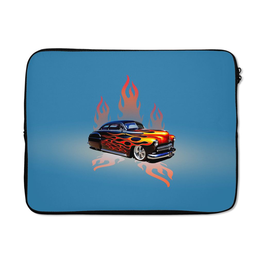 MuchoWow Laptop Hülle 15 Zoll Auto - Flammen - Feuer - Blau - Vintage Laptoptasche - Laptoptasche - Sleeve - Rundum-Schutz