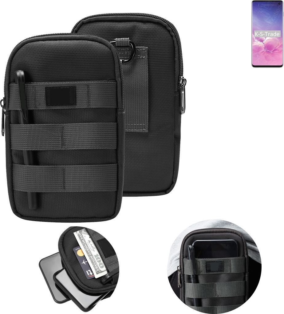 K-S-Trade Holster Gürtel Tasche kompatibel mit Samsung Galaxy S10 Exynos Handy Tasche Schutz Hülle dunkel-grau viele Fächer, 1x