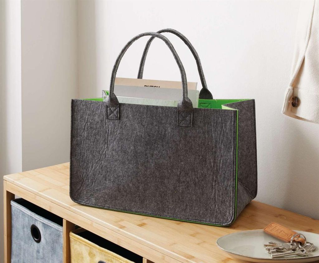 Shopper "Two-Tone" aus Filz, grau / grün, recyceltes PET, Einkaufstasche, Damen Filztasche, Tragetasche