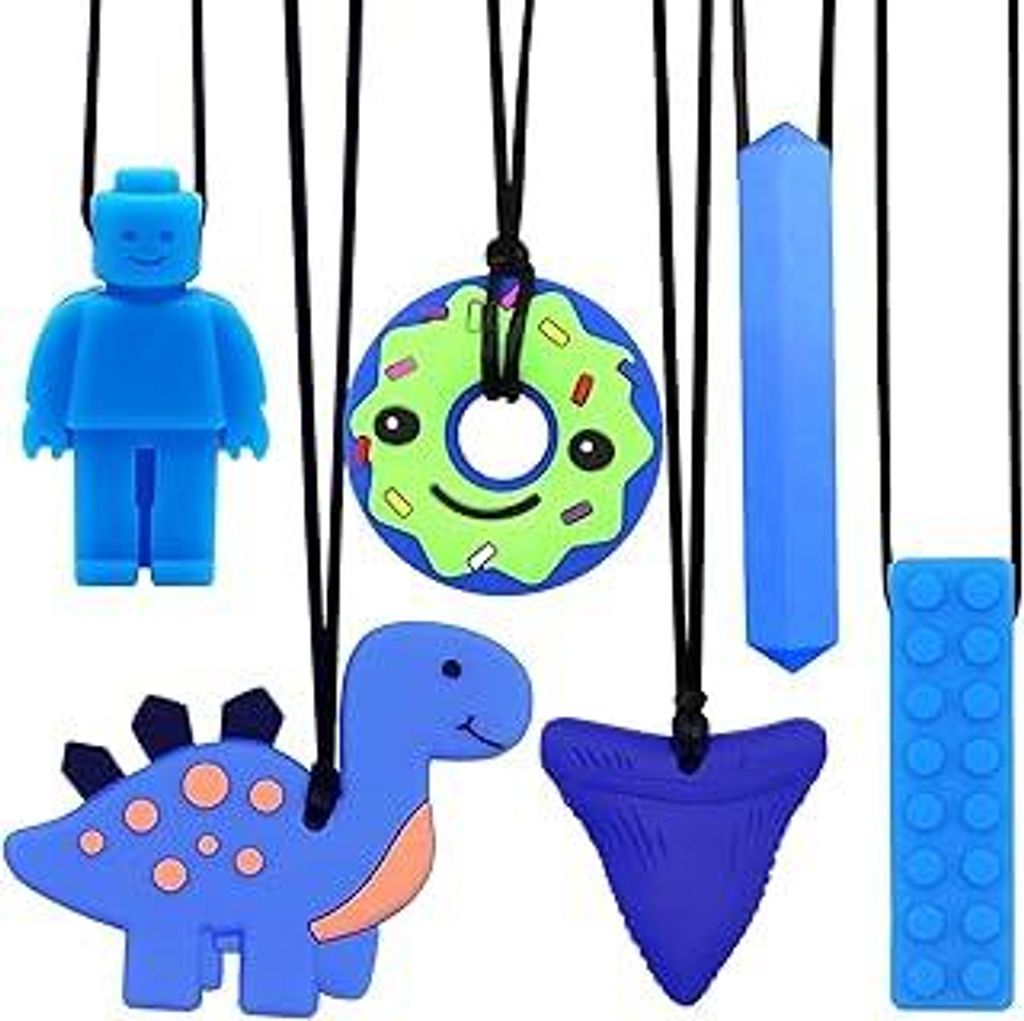 Kaukette für Kinder, 6 Stück Sensory Kauen Halskette, Silikon Beißring für Baby, Autismus Spielzeug für Jungen und Mädchen, Perfekt für Kind...