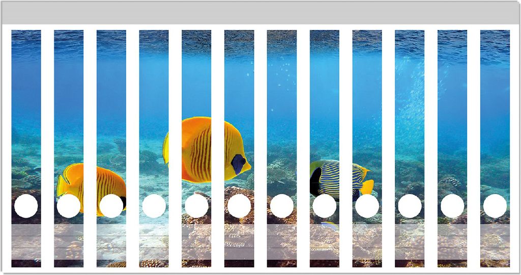 Wallario Ordnerrücken Sticker, selbstklebend für schmale Ordner, 12 Stück, Motiv Exotische Fische im Meer