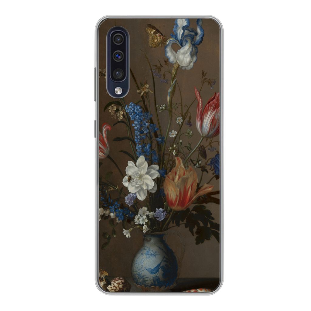 MuchoWow Handyhülle Schutzhülle Hülle für Samsung Galaxy A50 Blumen in einer Wan-Li-Vase und Muscheln - Gemälde von Balthasar van der Ast Si...