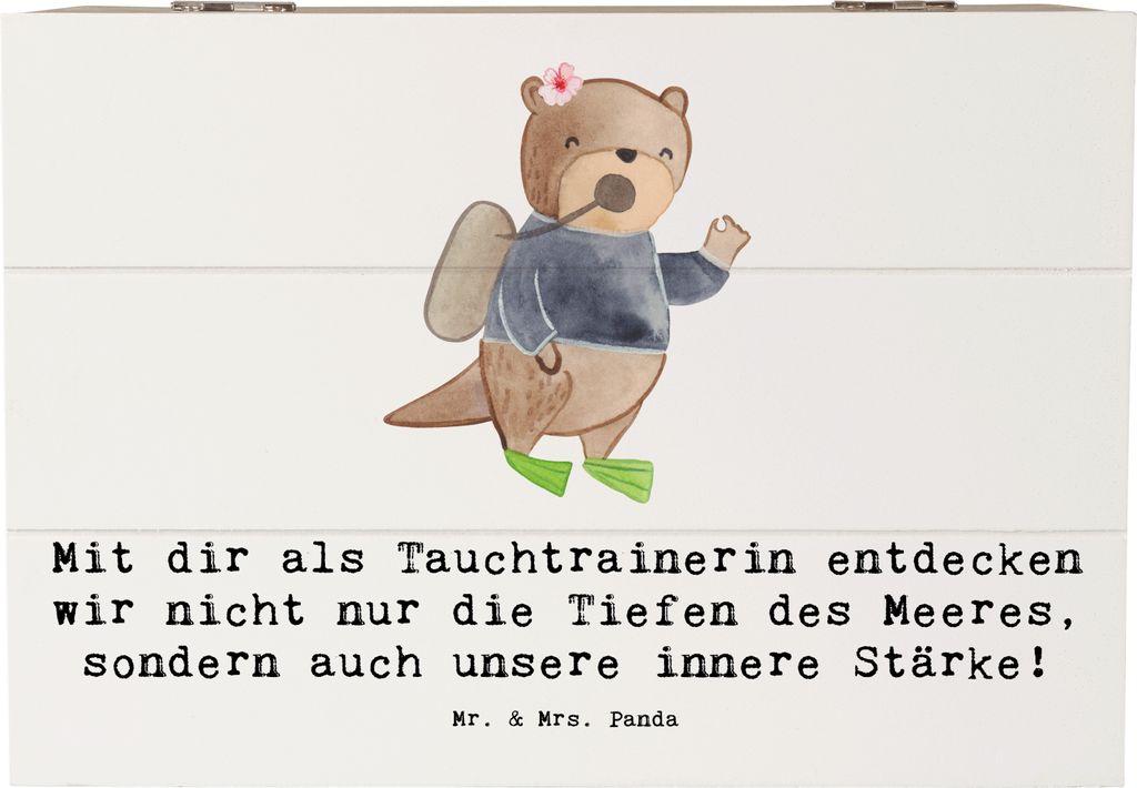 Mr. & Mrs. Panda Holzkiste Tauch Trainerin Stärke 22 x 15 cm - Weiß - Geschenk, fotobox, Tauchschulung, Tauchtrainerin, Geschenkbox, aufbewahrung...