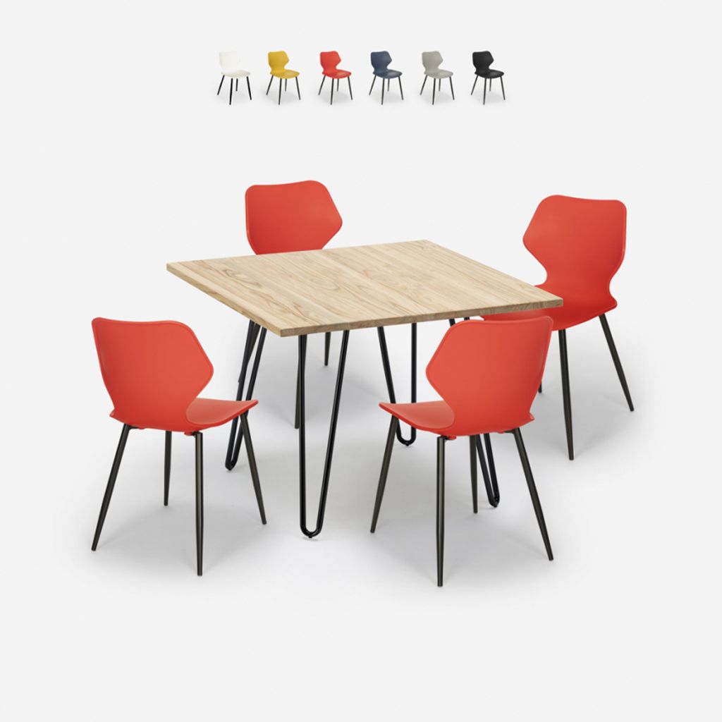 Tisch 80x80cm 4 Stühle Industrieller Stil Design Sartis Light - Rot