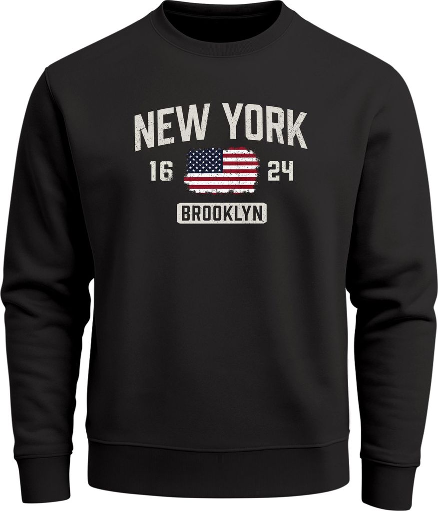 Sweatshirt Herren Frontprint Pullover mit Print Brooklyn College Design USA-Flagge Fashion Streetwear Neverless