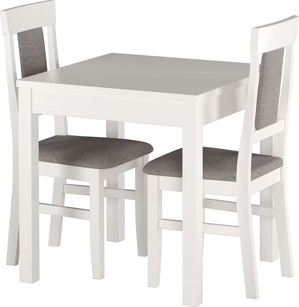 Gepolsterte kleine Essgruppe Tisch 2 Stühle Kiefer Massivholz weiß-grau 90.70-50 A W Set 25