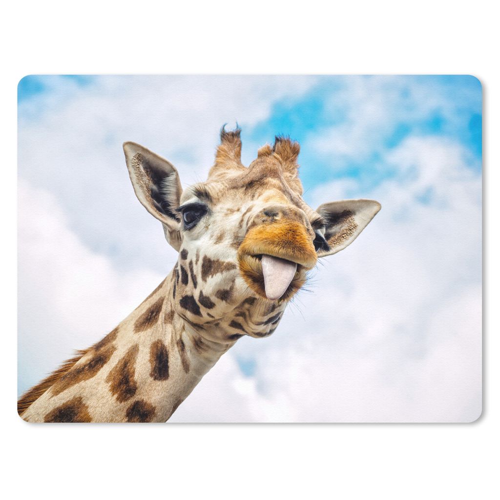 MuchoWow Mauspad Mousepad Giraffe - Wolken - Zunge 40x30 cm - Mousepads - Maus Mat - Pad - Mausunterlage - Anti Rutsch