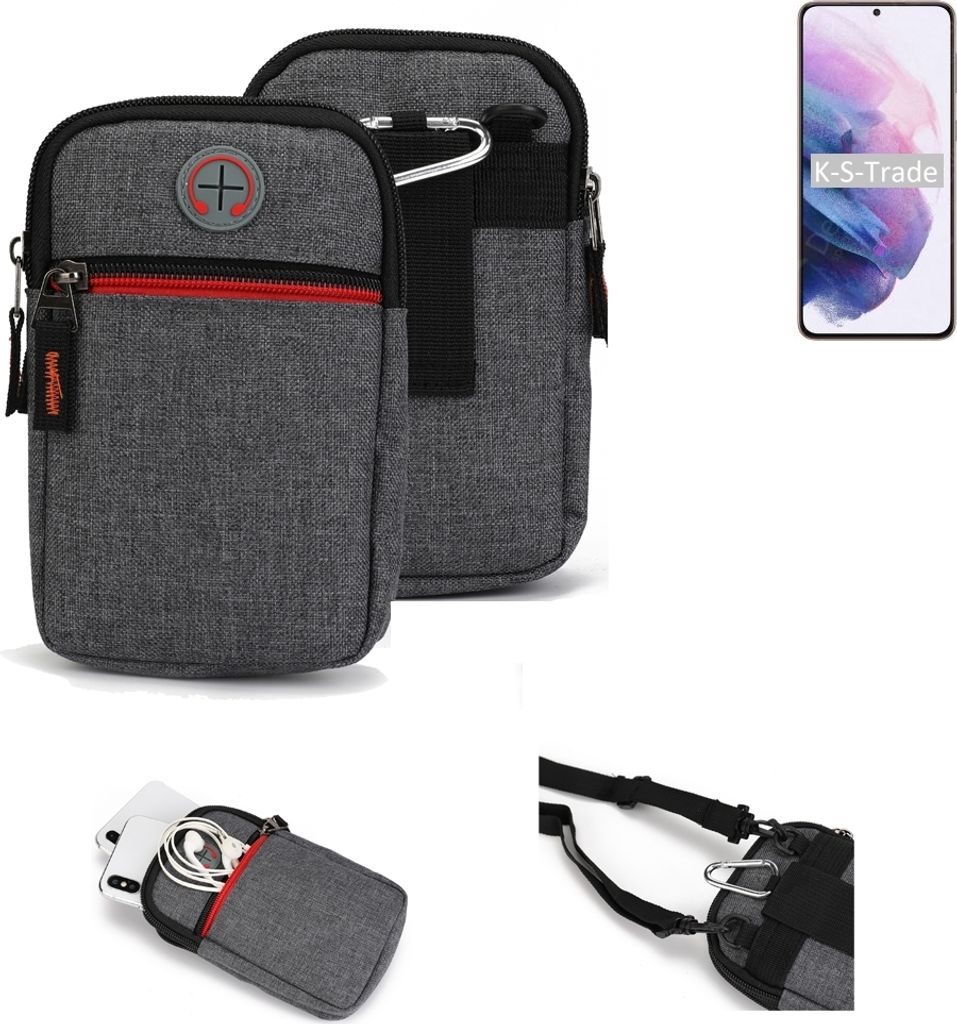 K-S-Trade Holster Gürteltasche kompatibel mit Samsung Galaxy S21+ 5G SD888 Handy Tasche Schutz Hülle grau Zusatzfächer 1x