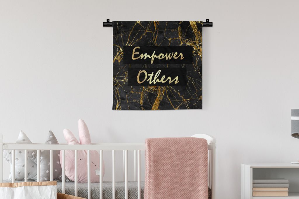 MuchoWow Wandteppich Wandbehang Zitat - Macht - Gold - Marmor 60x60 cm Tapisserie Dekoration Wandtuch - Dekorationen - Wand Decke